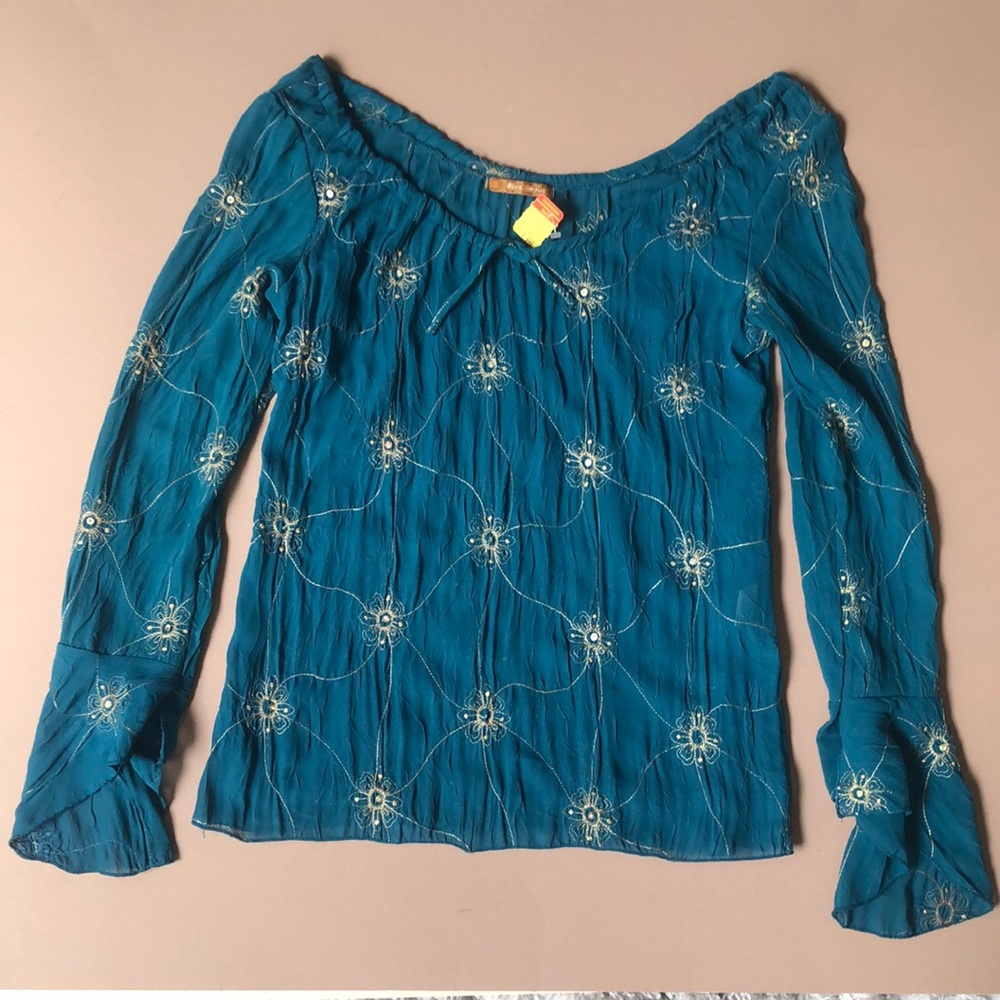 Blue Impus  Teal Peasant style blouse